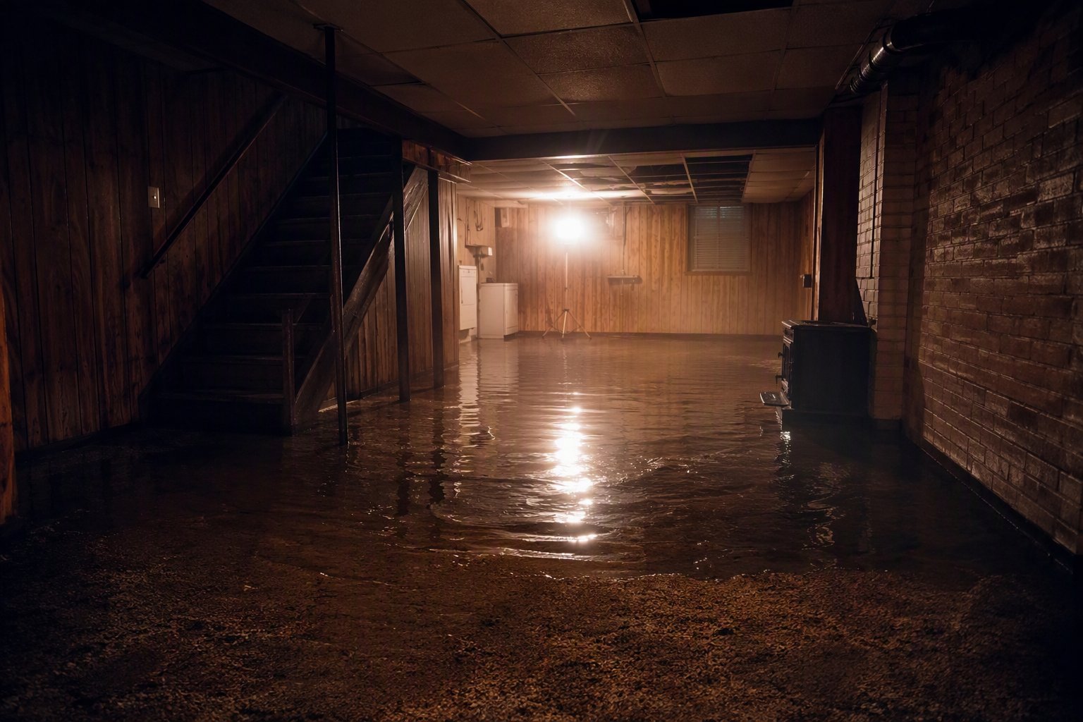 Standing water inside an Akron home after a storm